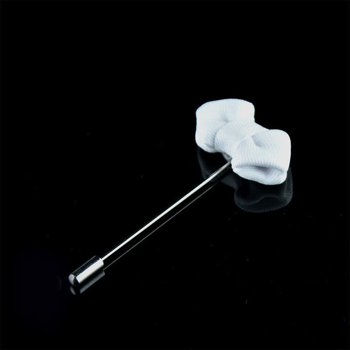 Men's Wedding Pointed Bow Tie Shape Cloth Lapel Pin - White - image 14
