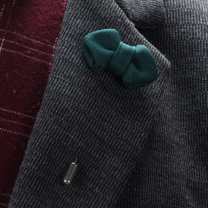 Men's Wedding Pointed Bow Tie Shape Cloth Lapel Pin - Dark Green - image 0