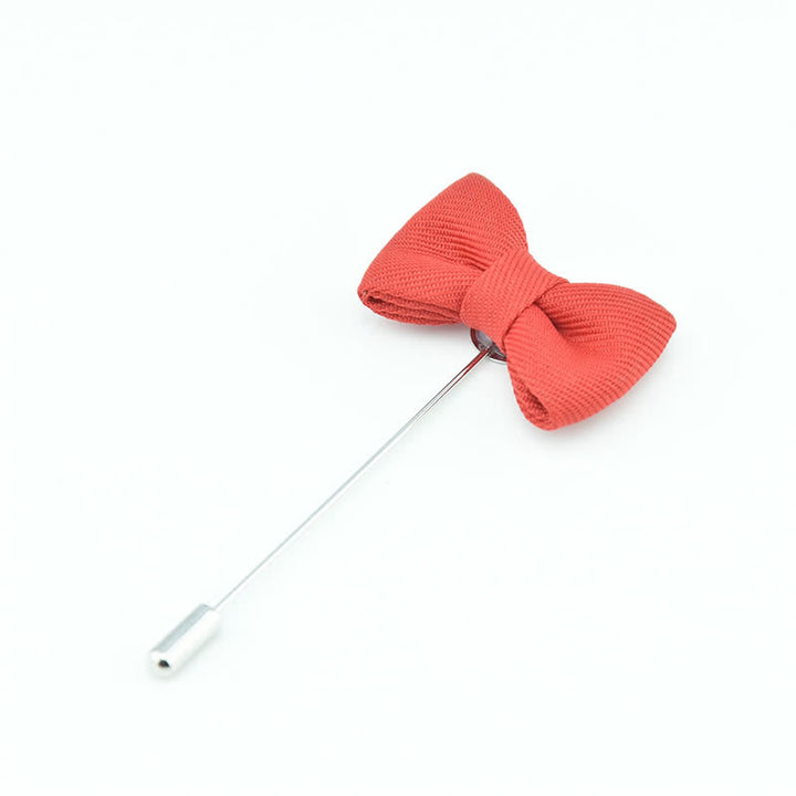 Men's Wedding Boutonniere Bow Tie Shape Cloth Lapel Pin - Red - image 20