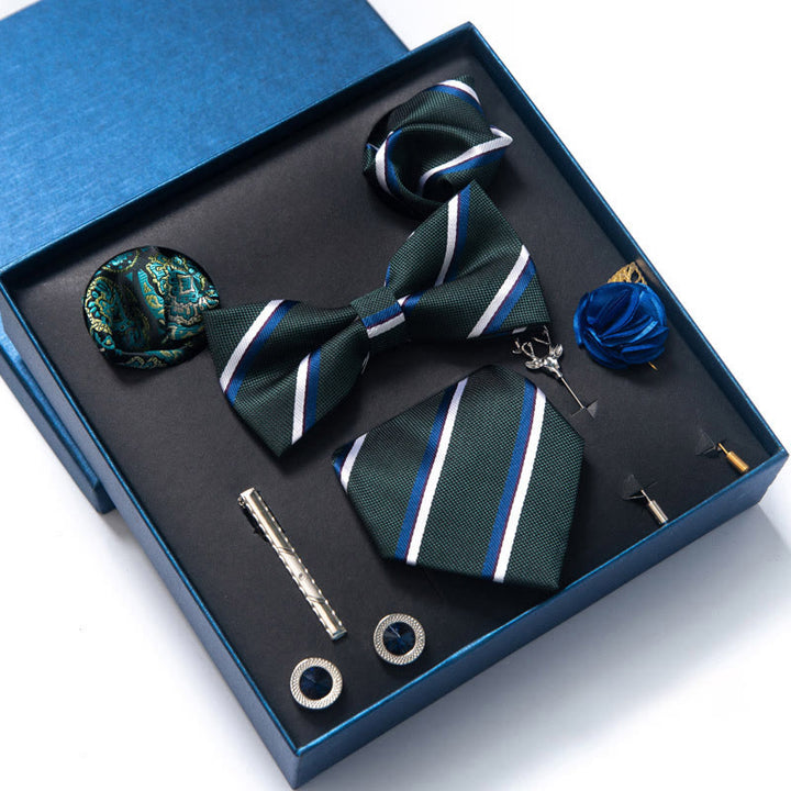 8Pcs Bow Tie Pocket Square Brooch Necktie Set - Style #4 - image 6