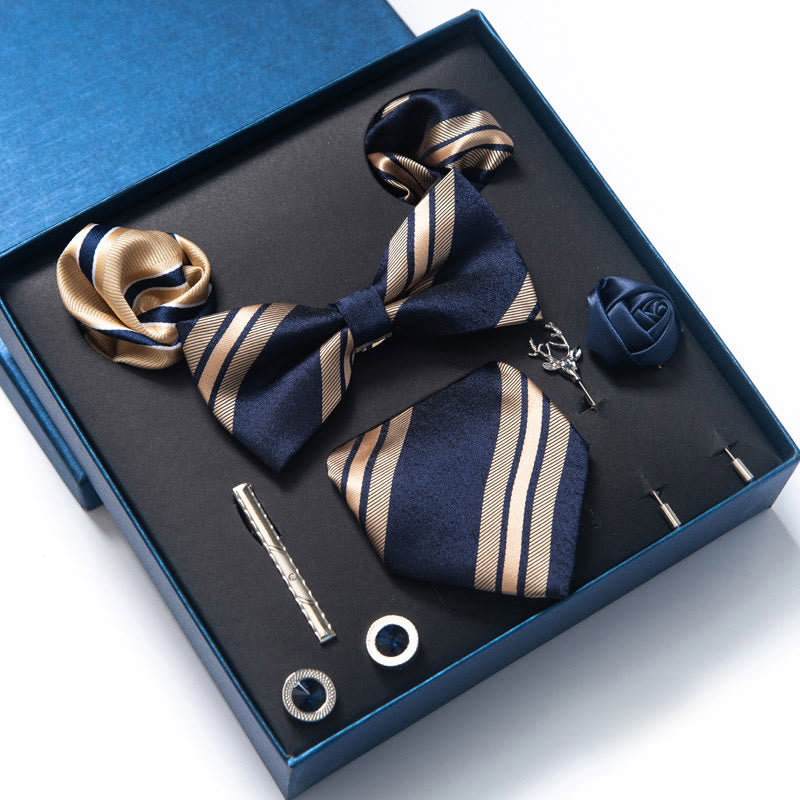 8Pcs Bow Tie Pocket Square Brooch Necktie Set - Style #5 - image 8