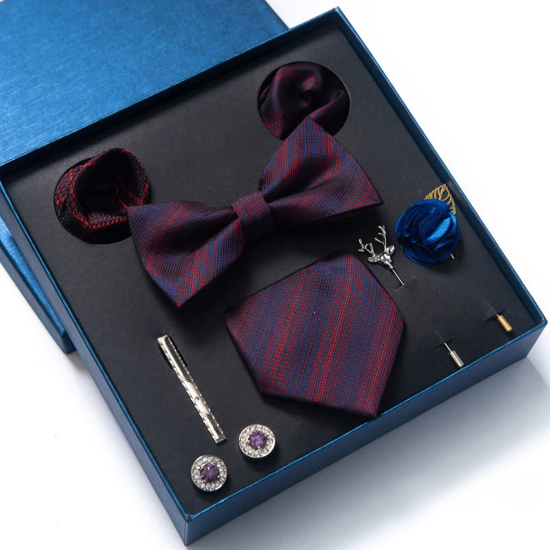 8Pcs Bow Tie Pocket Square Brooch Necktie Set - Style #1 - image 0