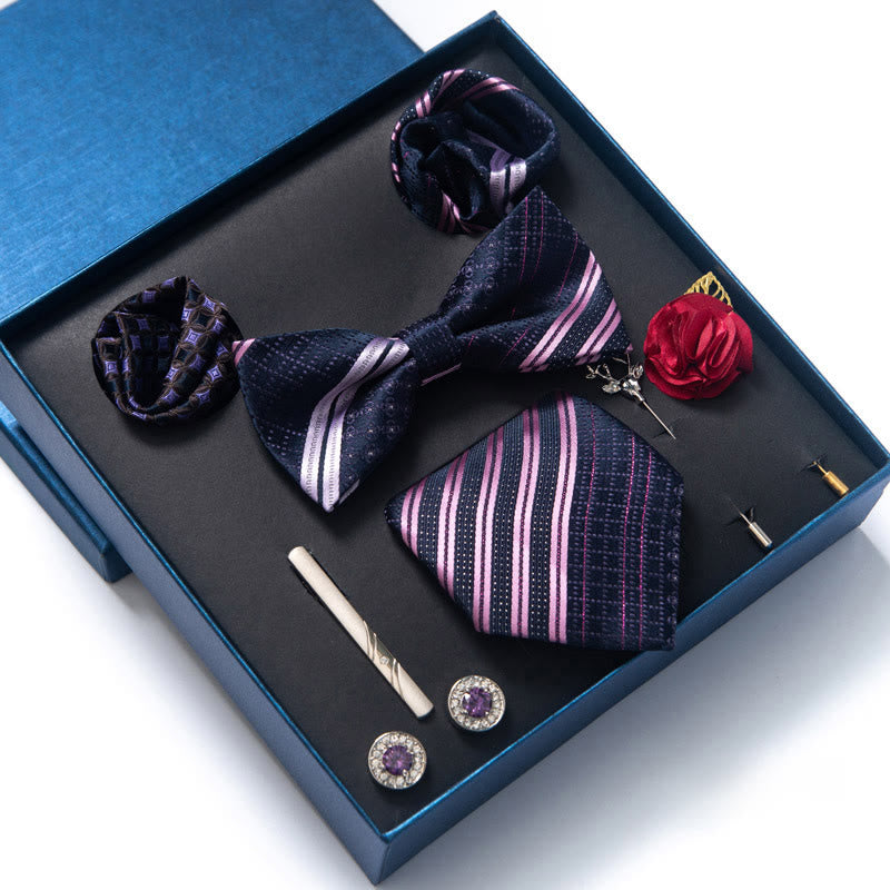 8Pcs Bow Tie Pocket Square Brooch Necktie Set - Style #7 - image 12