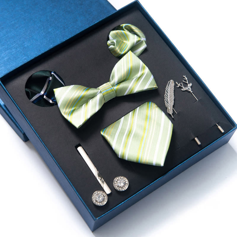 8Pcs Bow Tie Pocket Square Brooch Necktie Set - Style #10 - image 18