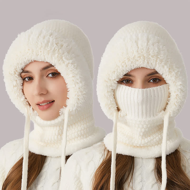 3 In 1 Plush Knitted Beanie Hat With Scarf And Mask - image 10