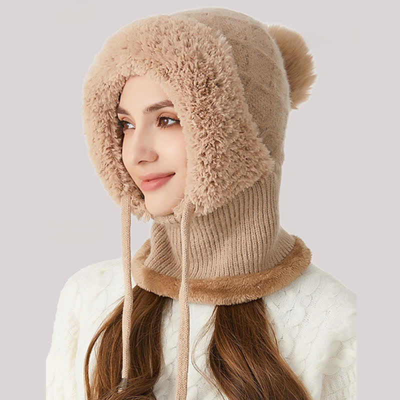 3 In 1 Outdoor Warm Knitted Beanie Hat With Scarf And Mask - Khaki - Adjustable (22"-23 1/4") - image 2