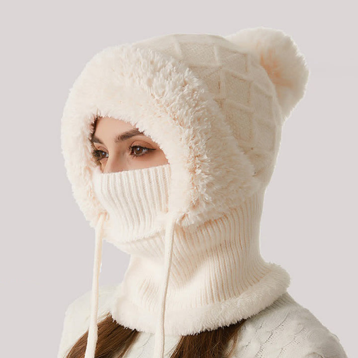 3 In 1 Outdoor Warm Knitted Beanie Hat With Scarf And Mask - Beige - Adjustable (22"-23 1/4") - image 9