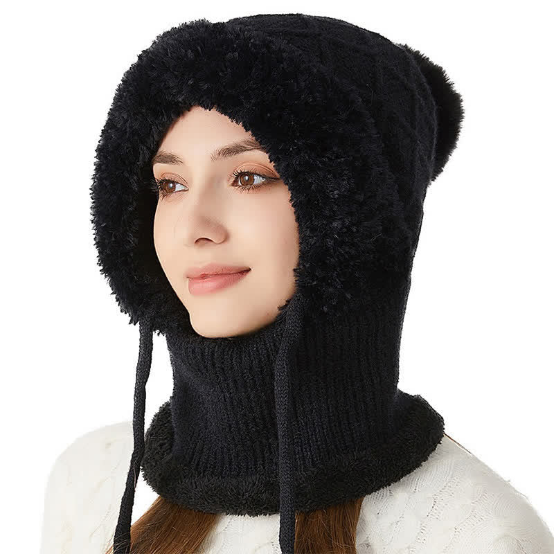 3 In 1 Outdoor Warm Knitted Beanie Hat With Scarf And Mask - Black - Adjustable (22"-23 1/4") - image 0