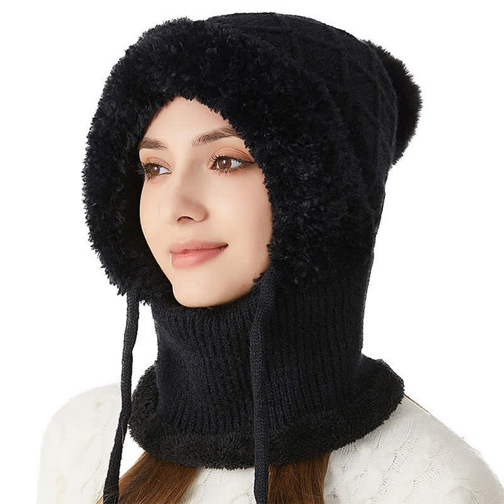 3 In 1 Outdoor Warm Knitted Beanie Hat With Scarf And Mask - Black - Adjustable (22"-23 1/4") - image 0