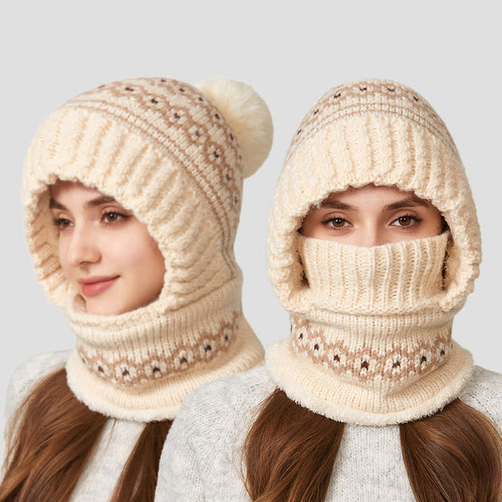 3 In 1 Ethnic Jacquard Knitted Beanie Hat With Scarf And Mask - image 3