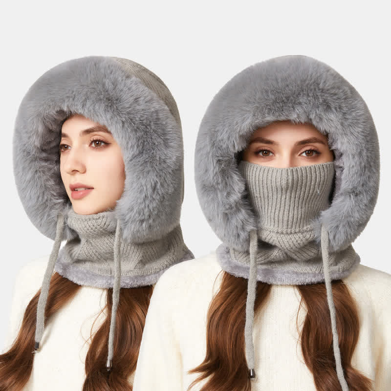 3 In 1 Plush Twill Weave Knitted Beanie Hat With Scarf And Mask - image 11