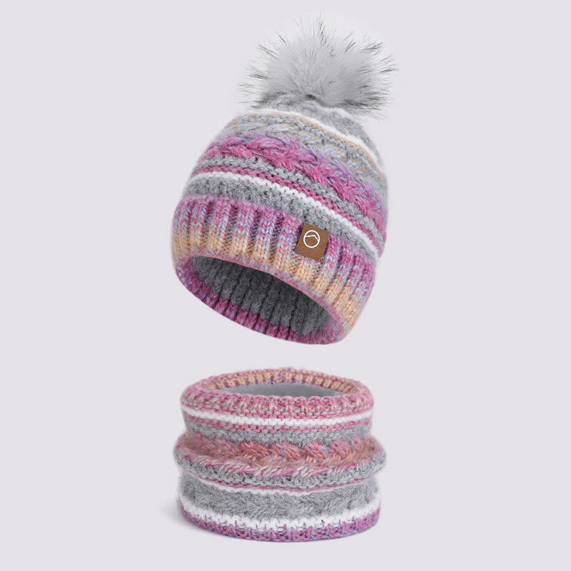 2Pcs Colorful Winter Keep Warm Neck Gaiter Knitted Hat - Style #1 - Adjustable (21 5/8"-23 5/8") - image 0