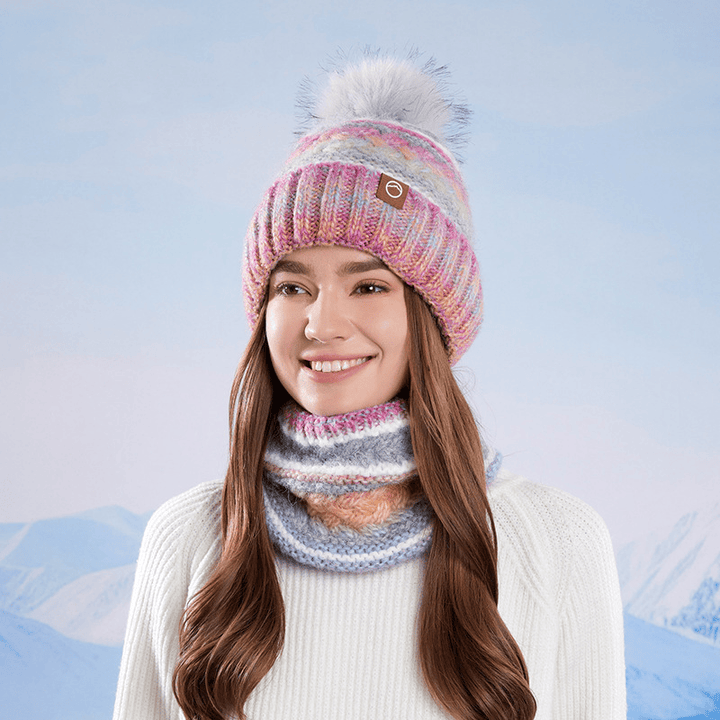 2Pcs Colorful Winter Keep Warm Neck Gaiter Knitted Hat - image 1