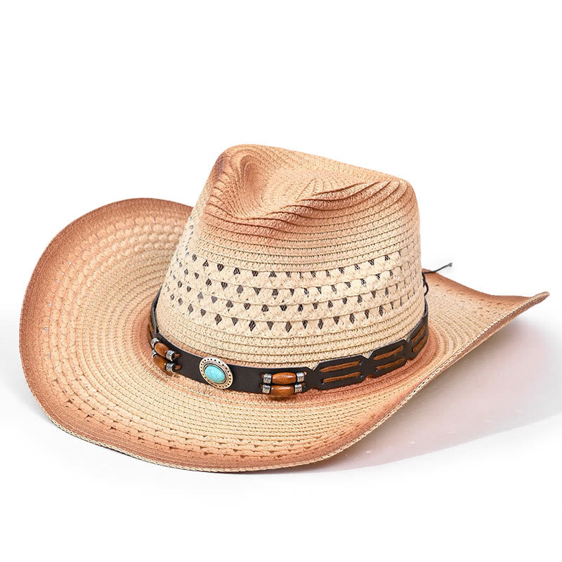 Bohemian Turquoise Brim Belt Men's Straw Cowboy Hat - Style #7 - M (22"-22 7/8") - image 7