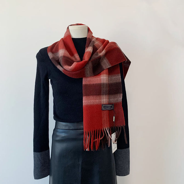 Women's Winter Keep Warm Vintage Plaid Wool Scarf - Red - image 5