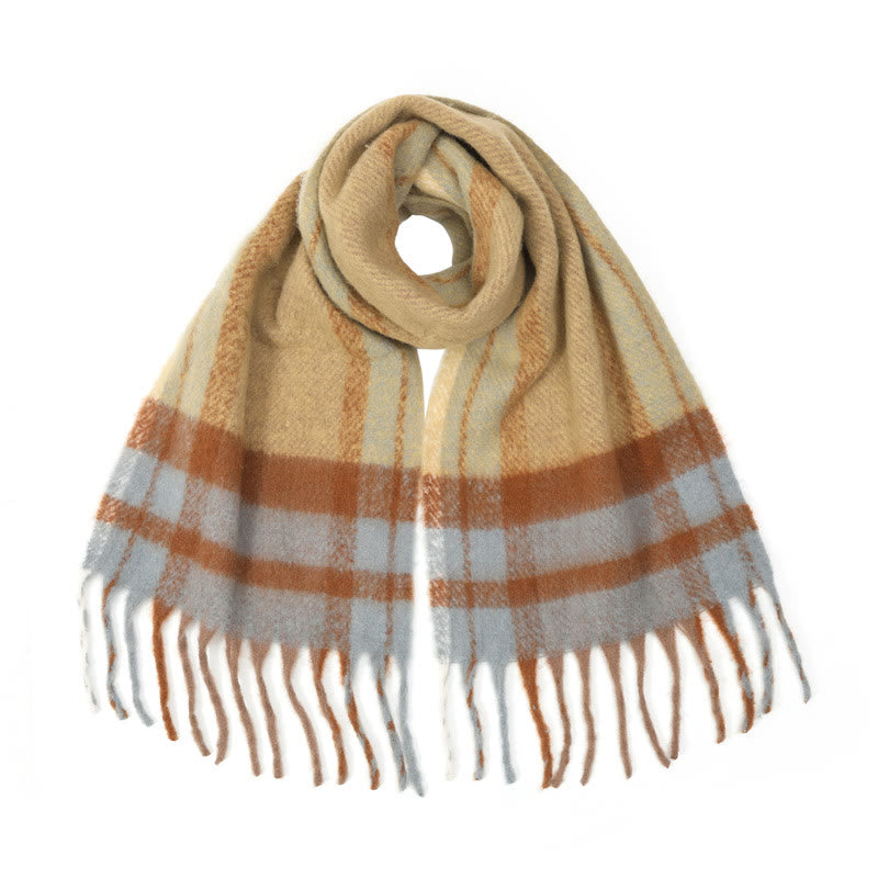 Women's Winter Thick Warm Plaid Tassels Shawl Scarf - Khaki - image 4