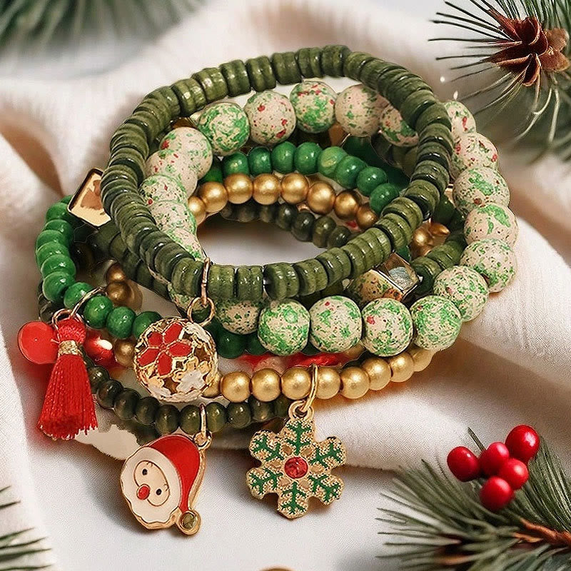 6Pcs Green Christmas Bead Pendant Bracelet Set - image 2
