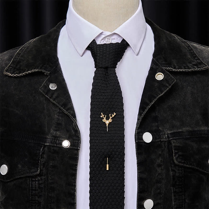 Men's Festival Knitted Necktie With Deer Brooch Pin - image 0