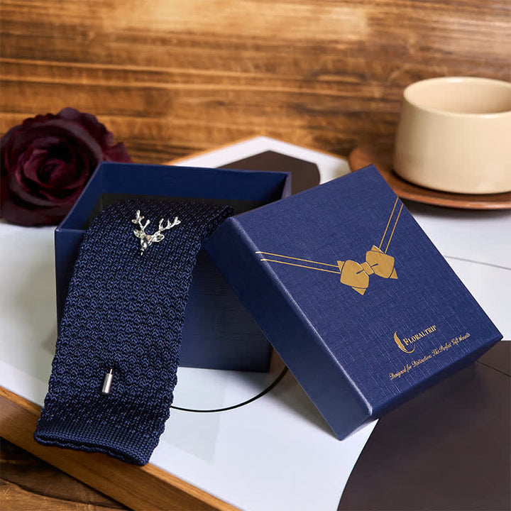 Men's Festival Knitted Necktie With Deer Brooch Pin - image 13