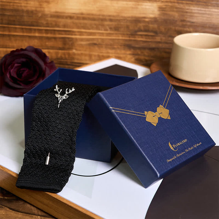 Men's Festival Knitted Necktie With Deer Brooch Pin - image 6