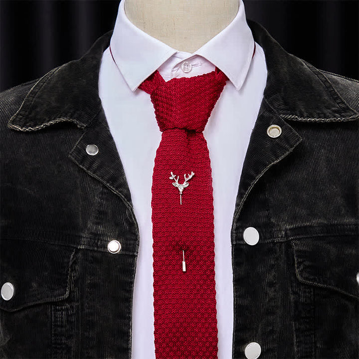 Men's Festival Knitted Necktie With Deer Brooch Pin - image 17