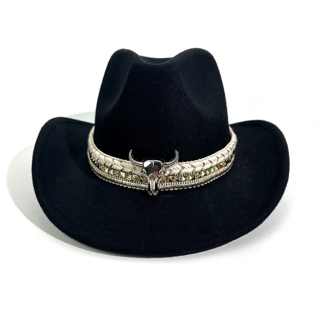 Men's Western Style Metal Bullhead Brim Belt Cowboy Hat - image 1