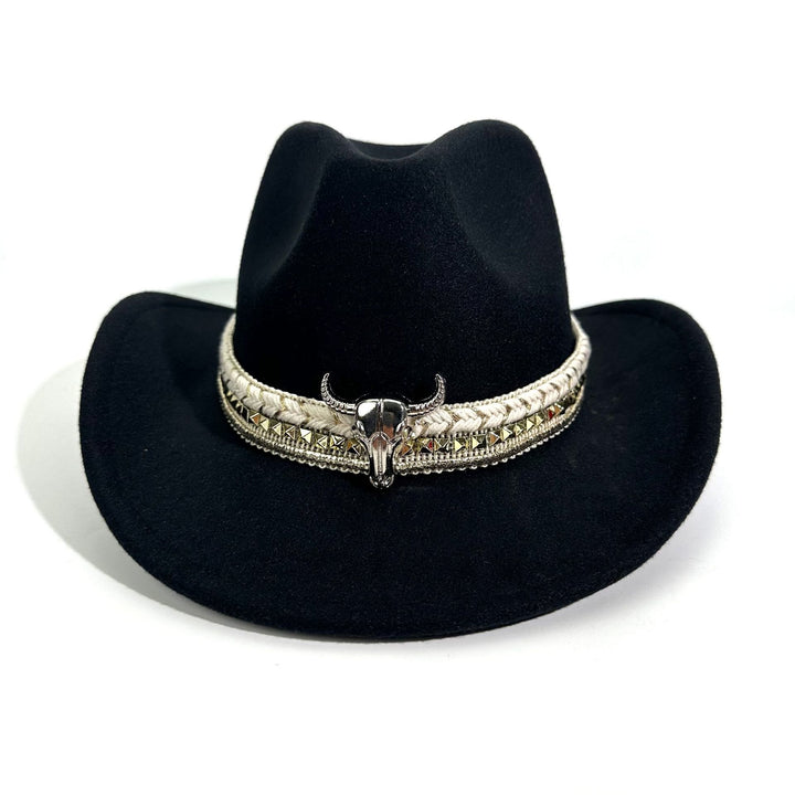 Men's Western Style Metal Bullhead Brim Belt Cowboy Hat - image 1