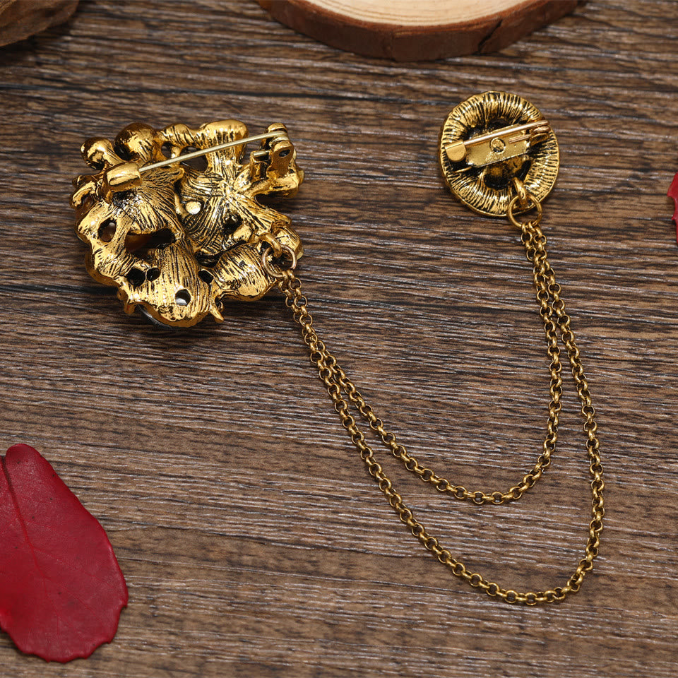 Vintage Multi-Gem Pearl Floral Chain Brooch - image 5
