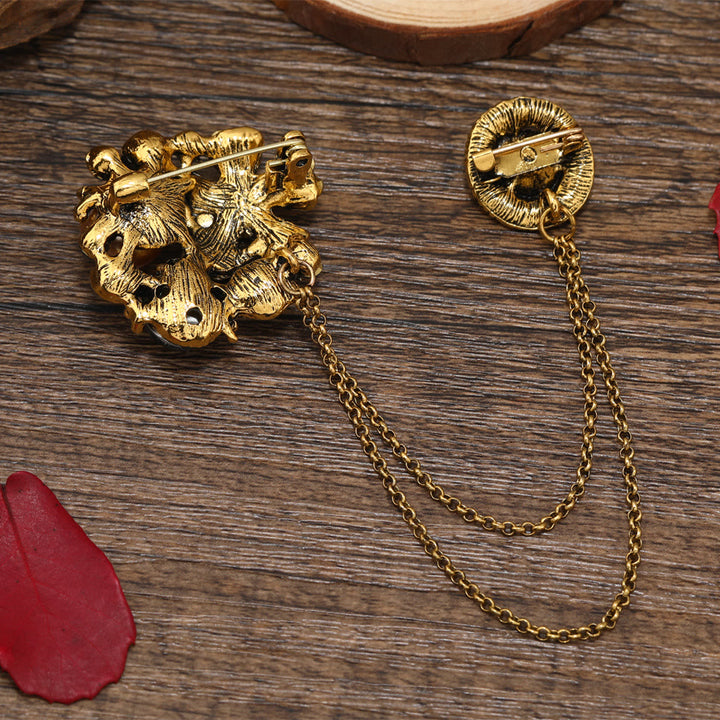 Vintage Multi-Gem Pearl Floral Chain Brooch - image 5