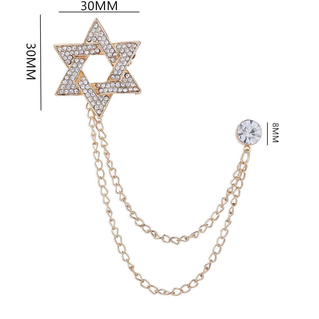 Men's Rhinestone Star of David Chain Brooch - image 3