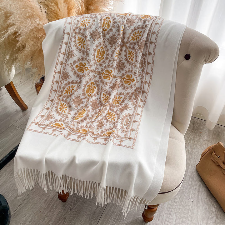 Women's Vintage Floral Pattern Fringed Shawl Scarf - image 1