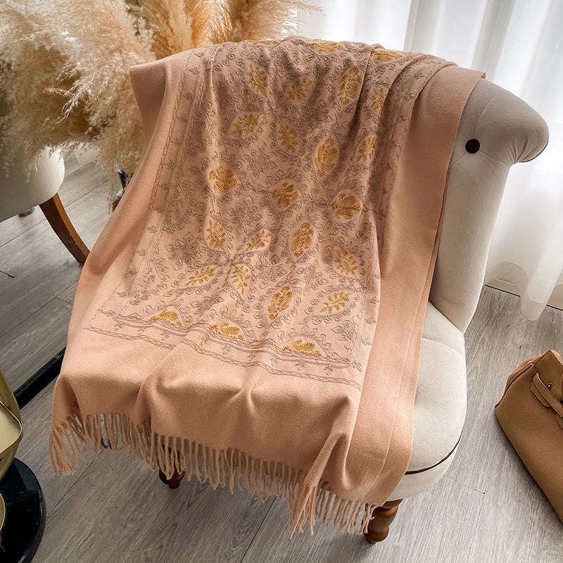 Women's Vintage Floral Pattern Fringed Shawl Scarf - Ginger Yellow - image 11