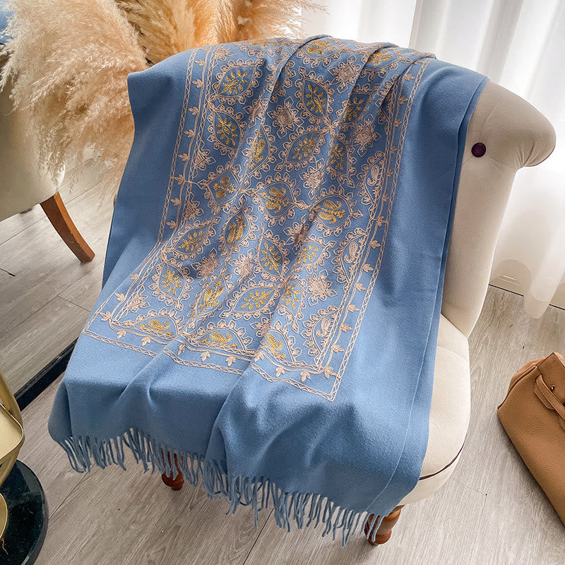 Women's Vintage Floral Pattern Fringed Shawl Scarf - image 3