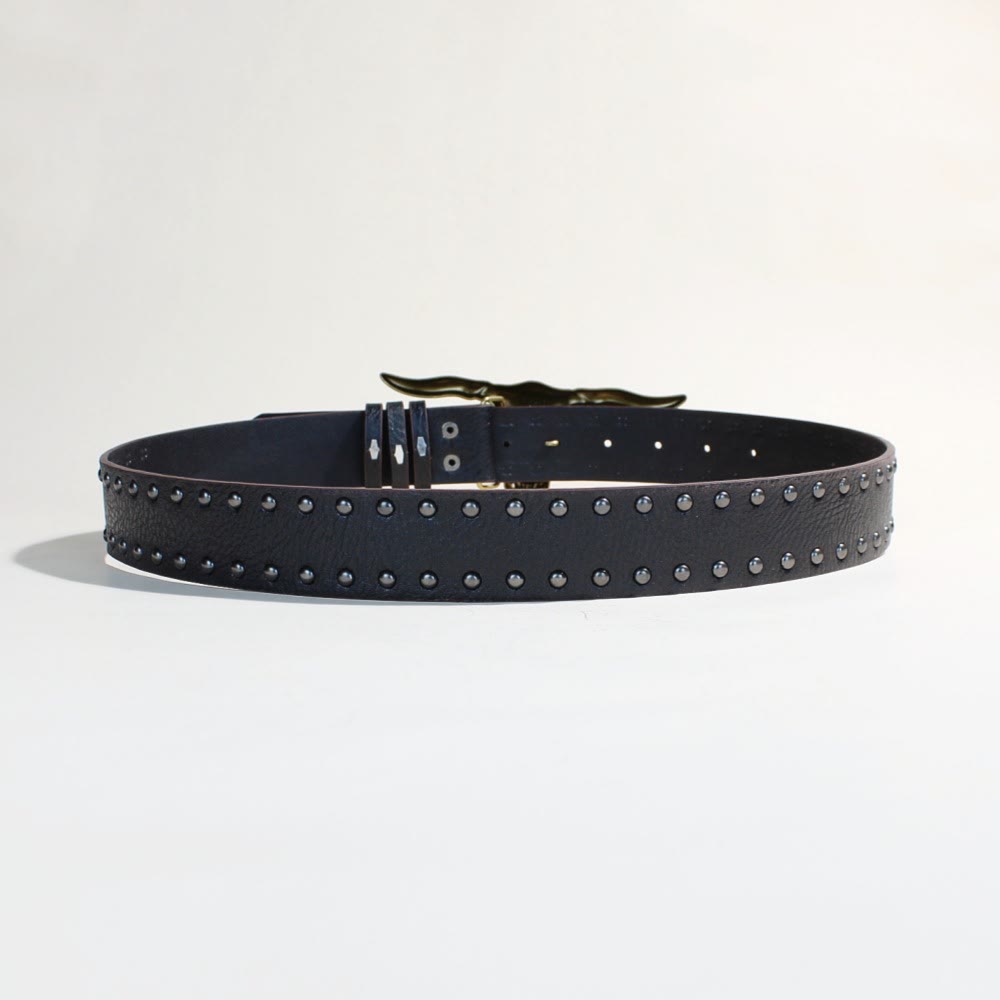 Men's Western Style Golden Longhorn Bull Head Buckle Rivet Belt - image 3