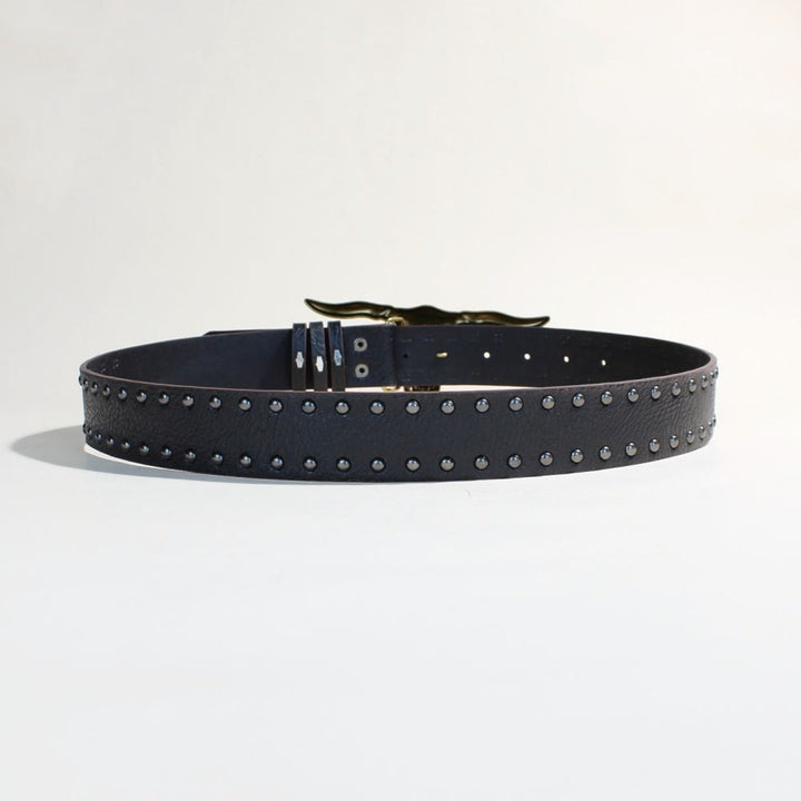 Men's Western Style Golden Longhorn Bull Head Buckle Rivet Belt - image 3