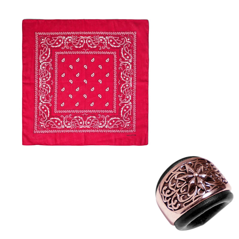 Hexagram Round Button Cashew Printed Pocket Square - Black Buckle - Red - image 20