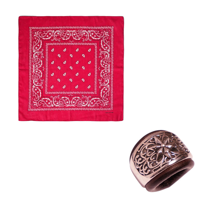 Hexagram Round Button Cashew Printed Pocket Square - Brown Buckle - Red - image 6