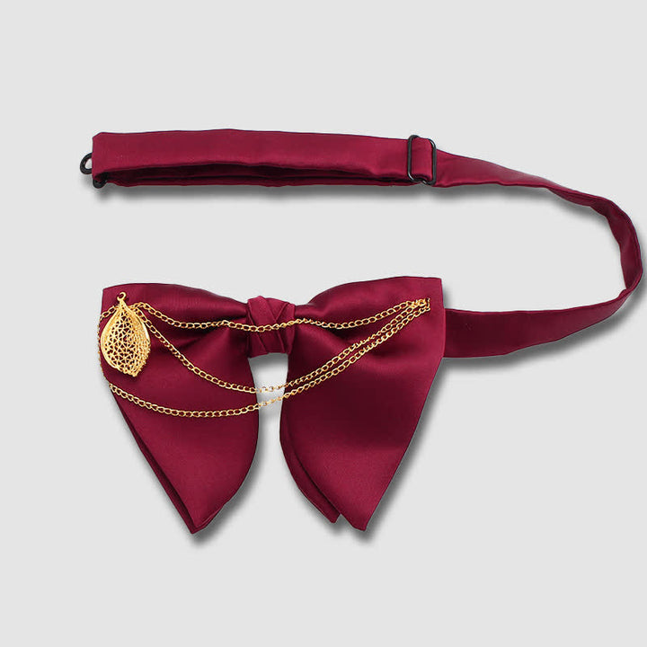 Gold Leaf Decor Oversized Pointed Bow Tie With Chain - image 2