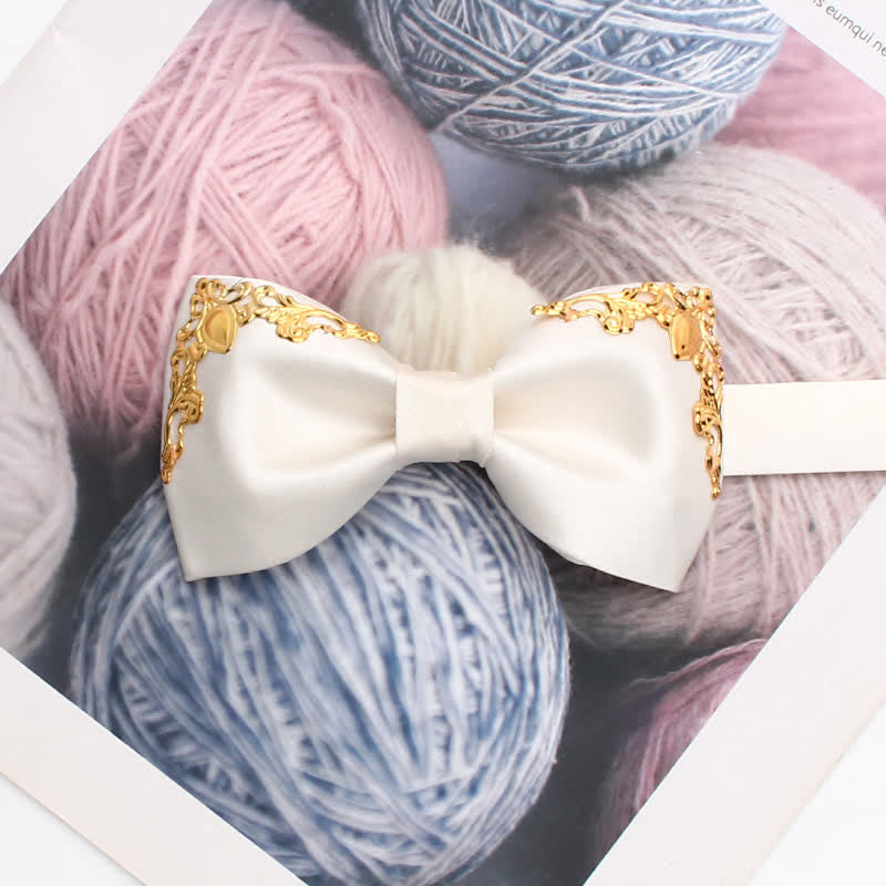 Styilsh Gilded Accent Wedding Bow Tie - White - image 5