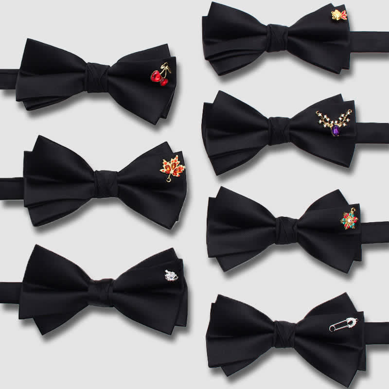 Elegant Metallic Accents Black Double Layers Bow Tie - image 0