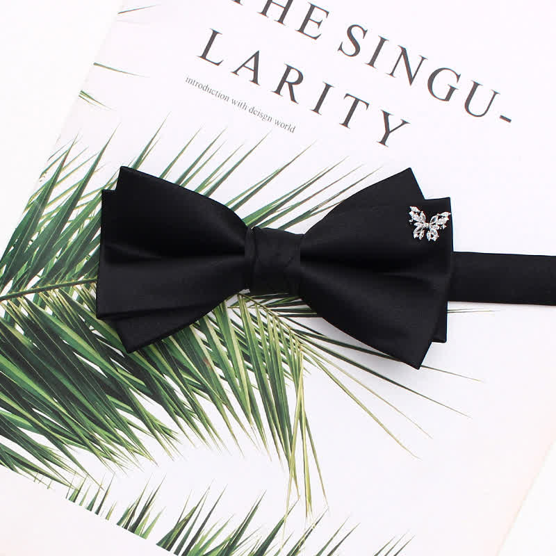 Elegant Metallic Accents Black Double Layers Bow Tie - Style #2 - image 5