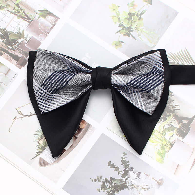 Formal Plaid Striped Double Layers Oversized Pointed Bow Tie - Style #4 - image 9
