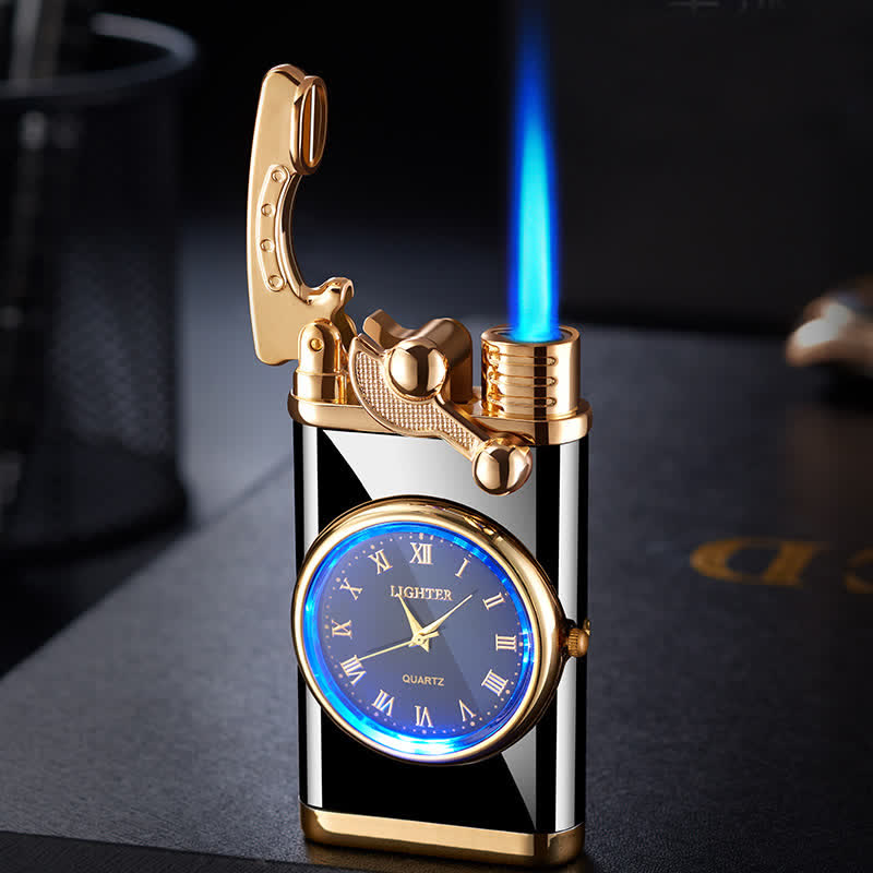 Creative Dial Rocker Arm Inflatable Butane Lighter With Clock - Ice Black - image 1