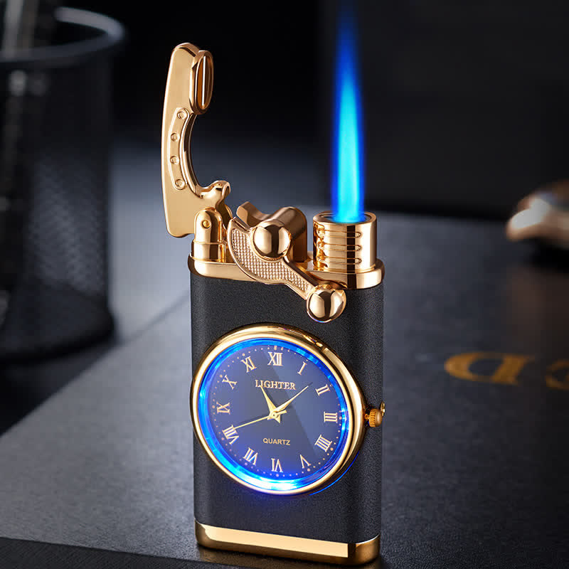 Creative Dial Rocker Arm Inflatable Butane Lighter With Clock - Matte Black - image 9