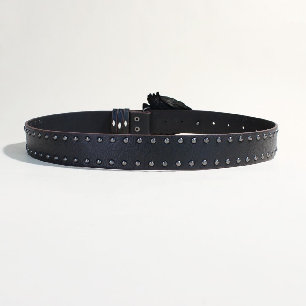Retro Triangular Eagle Buckle Metal Rivet Black Belt - image 2