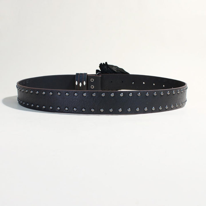 Retro Triangular Eagle Buckle Metal Rivet Black Belt - image 2