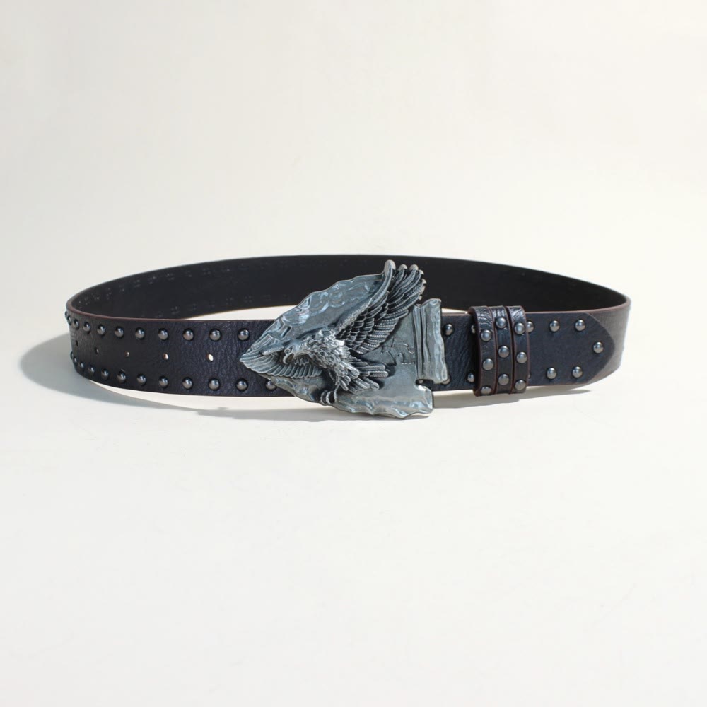 Retro Triangular Eagle Buckle Metal Rivet Black Belt - image 1