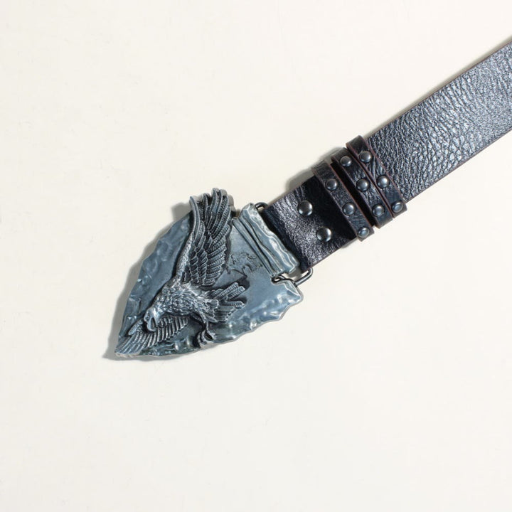 Retro Triangular Eagle Buckle Metal Rivet Black Belt - image 3