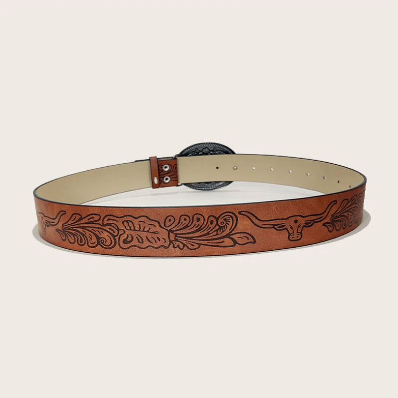 Men's Western Bull Skull Buckle Black Pattern Belt - image 3