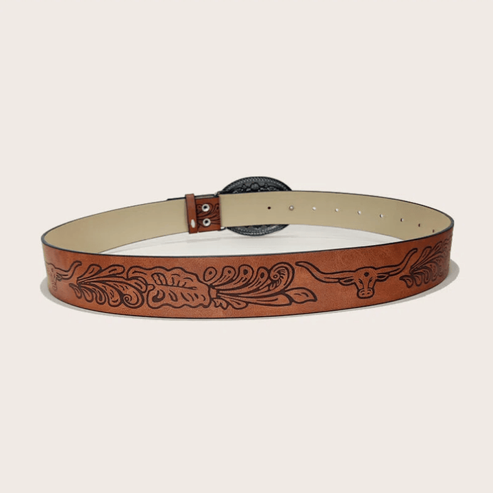 Men's Western Bull Skull Buckle Black Pattern Belt - image 3
